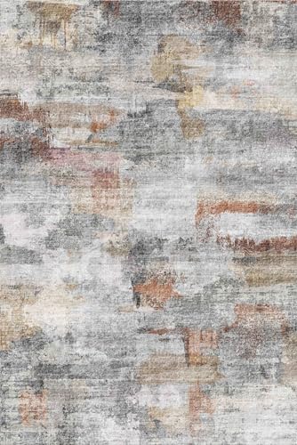 vivorug Washable Rug, Ultra Soft Area Rug 6x9, Non Slip Abstract Rug Foldable, Stain Resistant Rugs for Living Room Bedroom, Modern Fuzzy Rug (Gray/Rust, 6'x9')