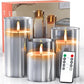 TJOY Flameless Candle Lights, Battery Operated Glass LED Fake Candles with Remote Control and Timer, Real Wax Grey Pillar Candles, Flickering Light for Festival Home Decor, Party, Wedding(Set of 3)