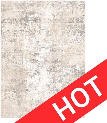 8x10 Washable Area Rug Beige Grey Abstract Modern Living Room Bedroom Large Throw Rug Non Slip Soft Distressed Low Pile Neutral Indoor Floor Carpet for Dining Room Kitchen Office Entryway Decor