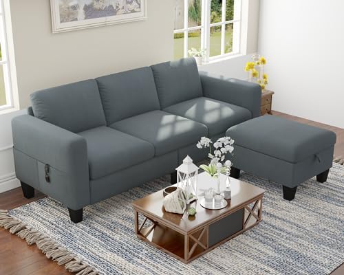 Sectional Sofa Couches for Living Room 78" L Shaped Sofas with Storage Ottoman Small 3 Seater Couch Velvet Fabric, Beige