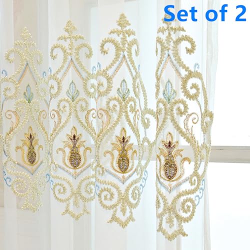 MYRU 2 Panels Set European Style Living Room Curtains Luxury Tulle Curtains(Sheer Curtain, 2 x 54 inches by 84 inches)