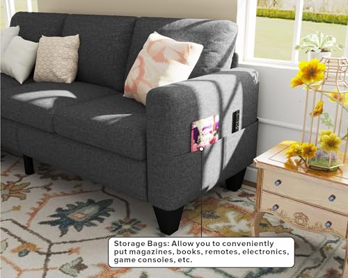 Sectional Sofa Couches for Living Room: Convertible L Shaped Couch with Storage Ottoman - Grey Small 3 Seater Sofas Furniture Set for Small Space