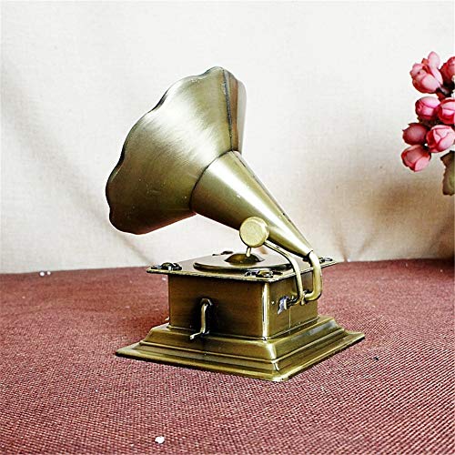 PROW® Bronze Metal Retro Phonograph Model Sculpture Gramophone Ornaments Alloy Iron Crafts Gift Office Furnishings Home Decoration Statue