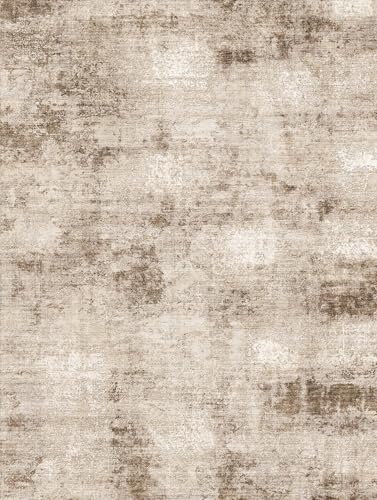 8x10 Washable Area Rug Beige Grey Abstract Modern Living Room Bedroom Large Throw Rug Non Slip Soft Distressed Low Pile Neutral Indoor Floor Carpet for Dining Room Kitchen Office Entryway Decor