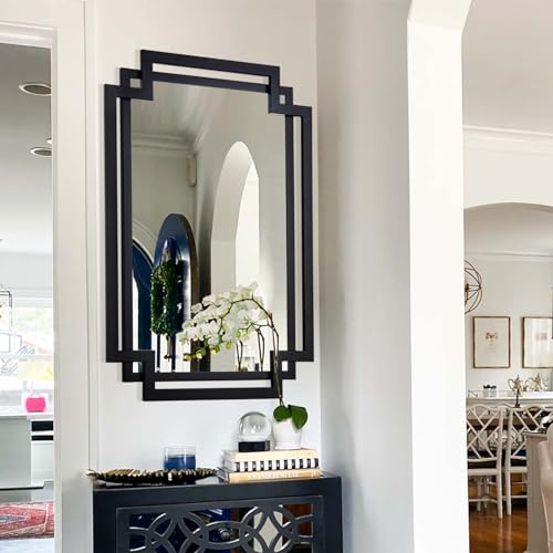 20" x 30" Wall Mirror for Living Room Decor, Irregular Black Mirror with Metal Frame, Elegant Decorative Mirror for Entrance, Dining Room, Home Office