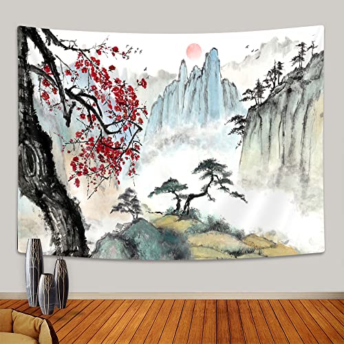 Bcsewcg Japanese Tapestry, Cherry Blossom Tapestry, Asian Anime Wall Tapestry, Nature Landscape Tapestries, Aesthetic Wall Art Tapestry for Bedroom Living Room Home Decor