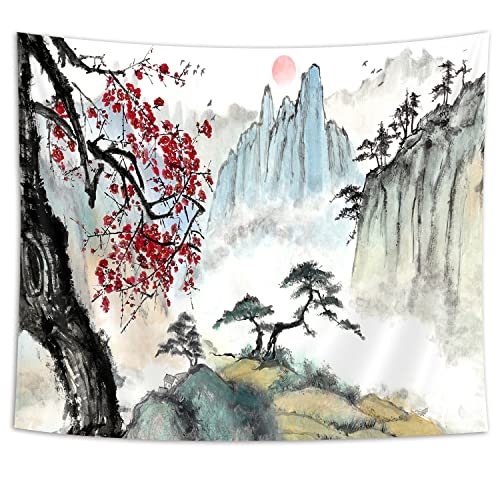 Bcsewcg Japanese Tapestry, Cherry Blossom Tapestry, Asian Anime Wall Tapestry, Nature Landscape Tapestries, Aesthetic Wall Art Tapestry for Bedroom Living Room Home Decor