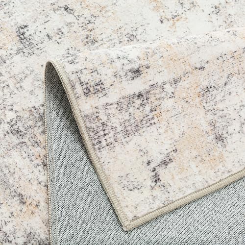 8x10 Washable Area Rug Beige Grey Abstract Modern Living Room Bedroom Large Throw Rug Non Slip Soft Distressed Low Pile Neutral Indoor Floor Carpet for Dining Room Kitchen Office Entryway Decor