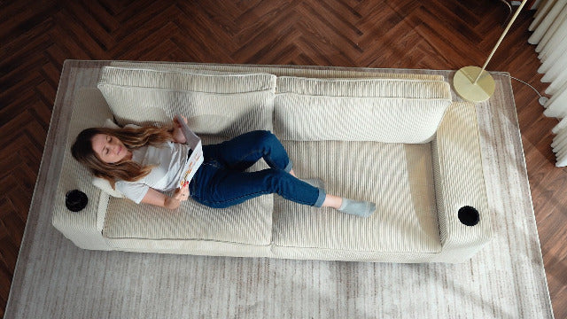 VanAcc Sofa, Comfy Couch- Deep Seat Sofa, Modern Couch with Cup Holders & USB Charging Ports, Sofa Chair for Living Room (Charcoal Grey Chenille)