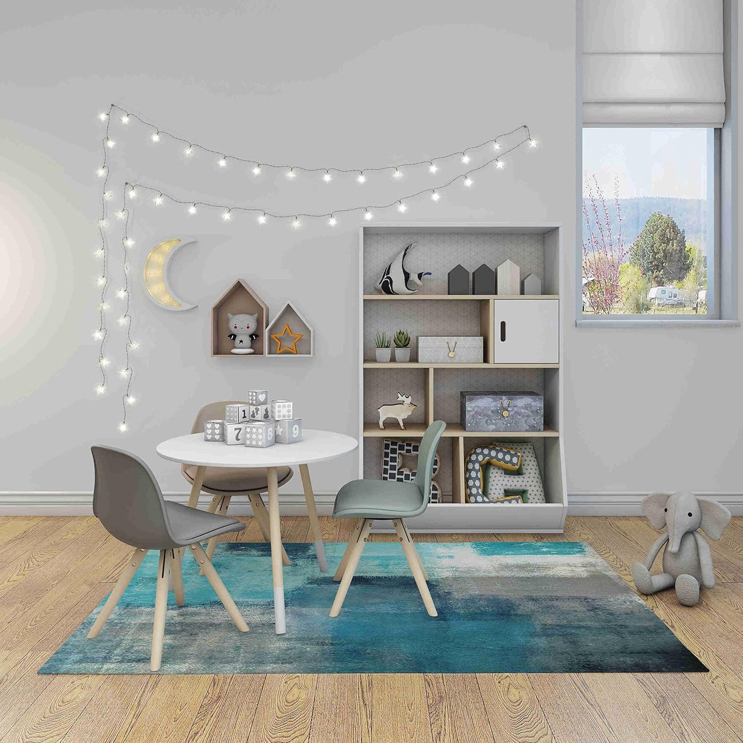 Non-Slip Area Rugs Turquoise and Grey Abstract Art Home Decor Rugs Carpet for Classroom Living Room Bedroom Dining Kindergarten Room 5'x7'